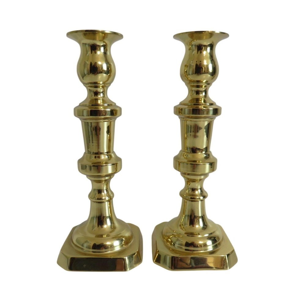 Vintage Brass Candlesticks Pair Octagon Base Taper Candle Holders Elegant Decor
